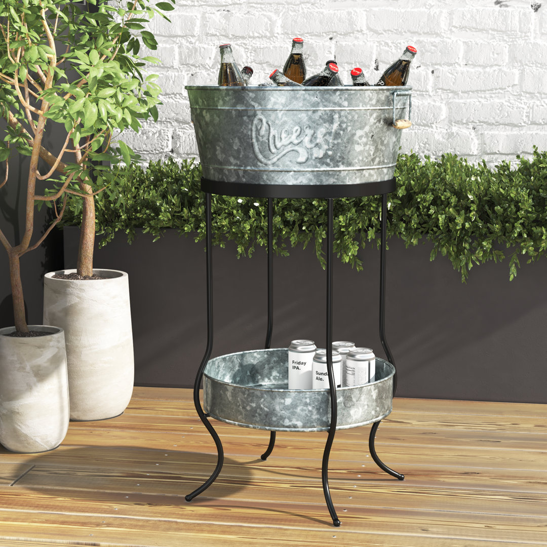 Harton Gray Metal 6 Bottle Ice Bucket with Lower Shelf